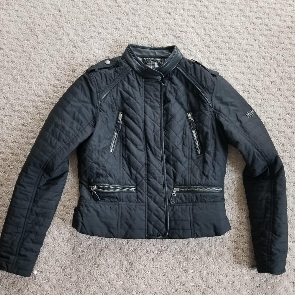 Barbour International Quilted Puffer Short Black Fitted Jacket Sz 8 Retails $300